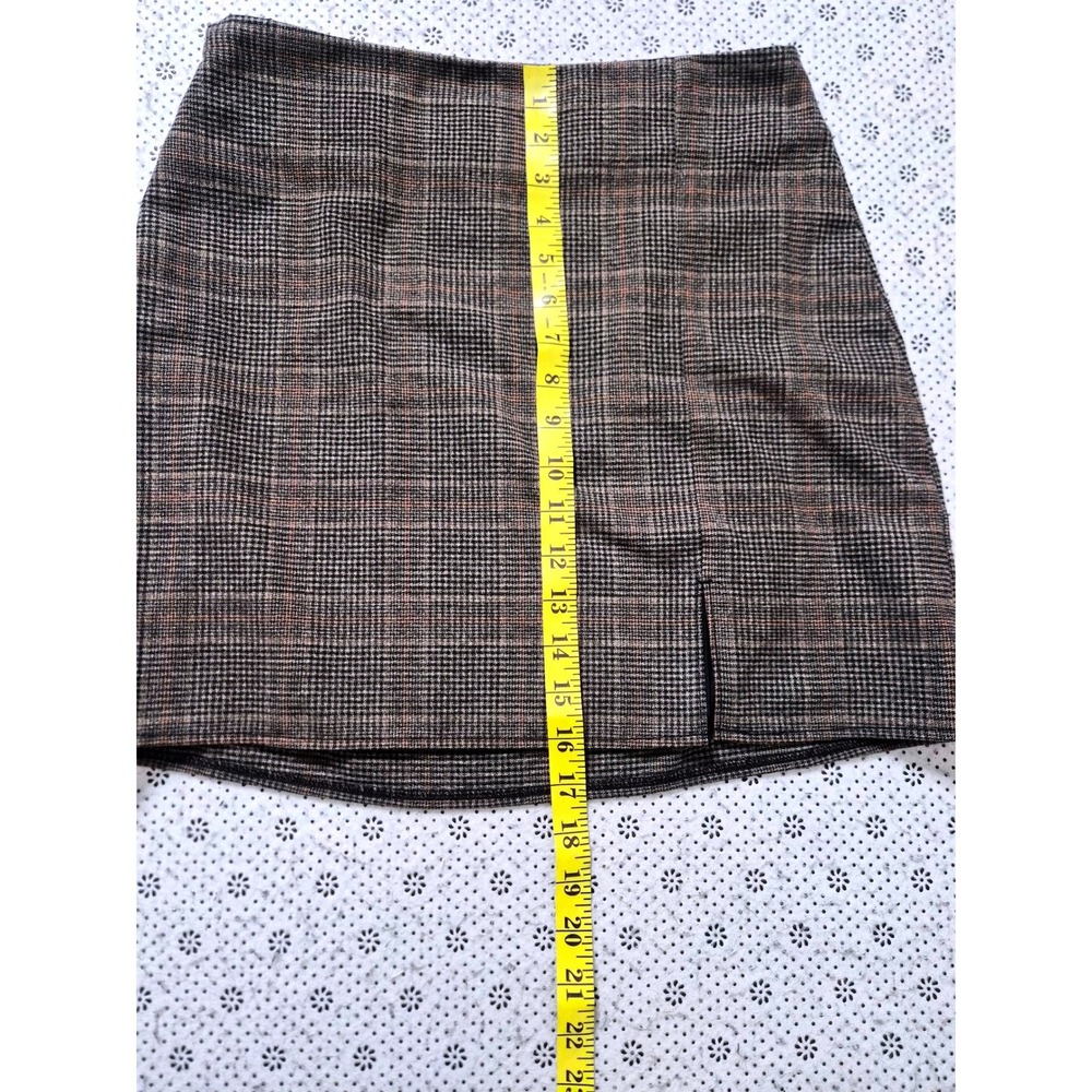 Old Navy Brown Glen Plaid Mini Skirt Side Zip Front Slit Size Small - Picture 5 of 6